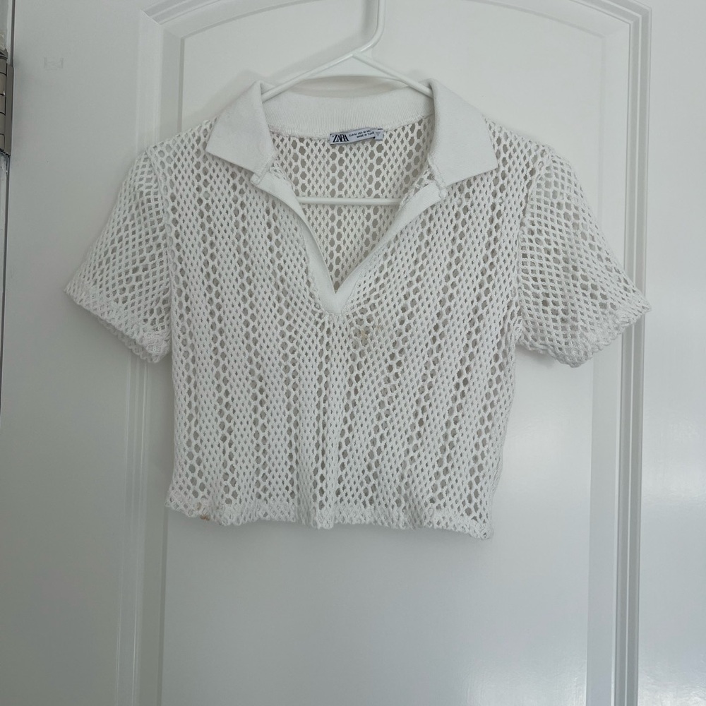 Zara White Crochet Polo Crop top